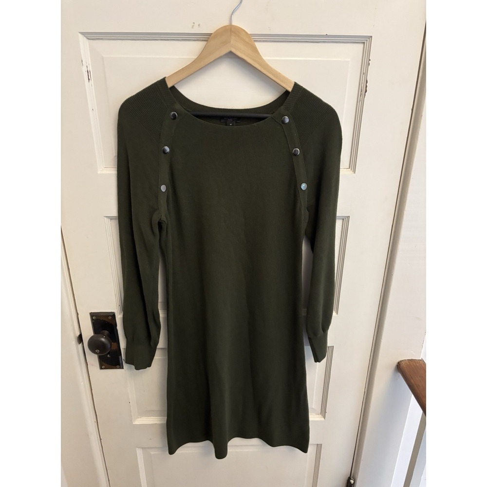 Ann Taylor Women's Green Long Puff Sleeve Sweater Dress Size MP
